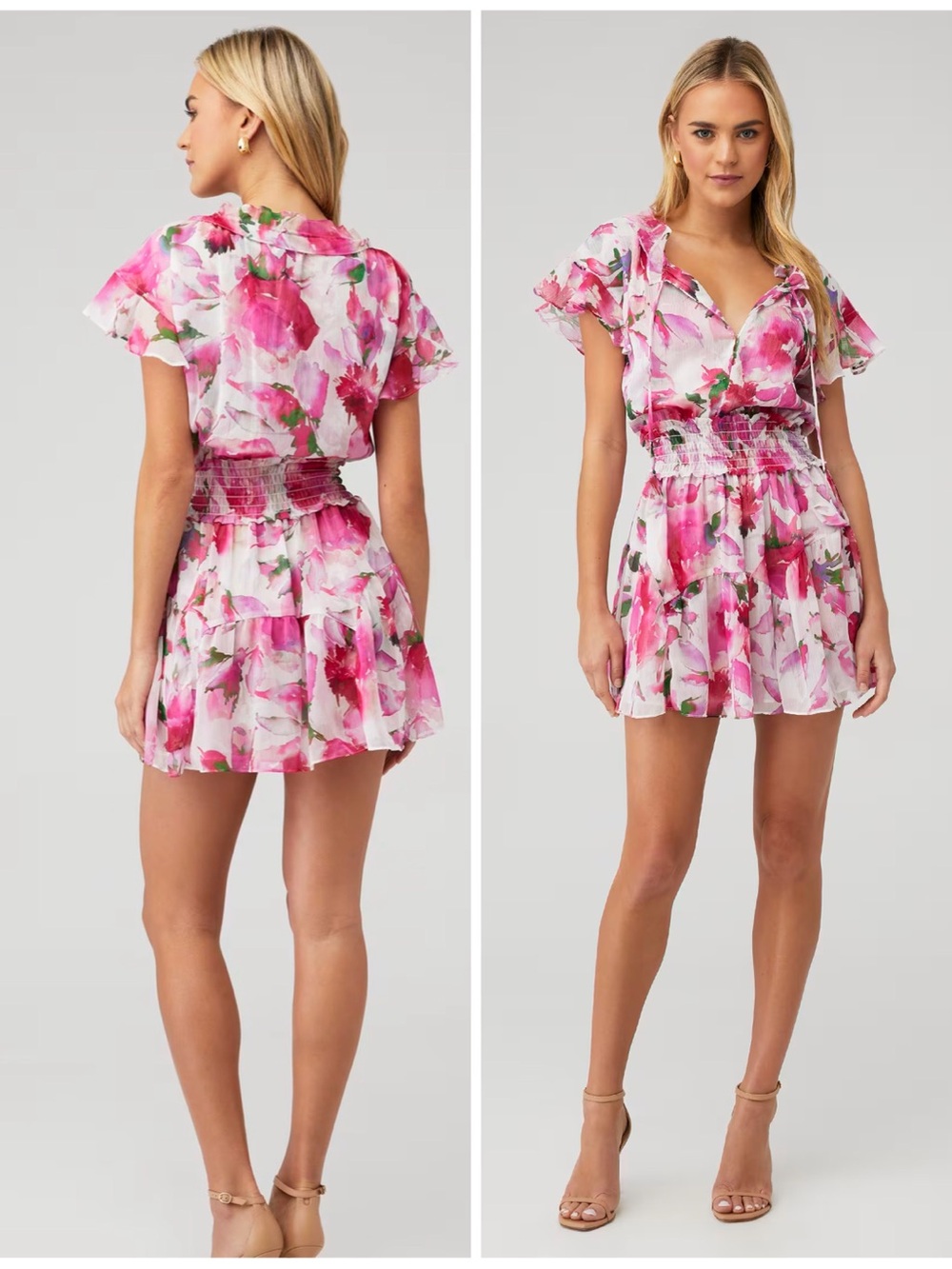 Misa Los Angeles Natalia Pink Floral Ruffle Mini Dress - Picture 1 of 1